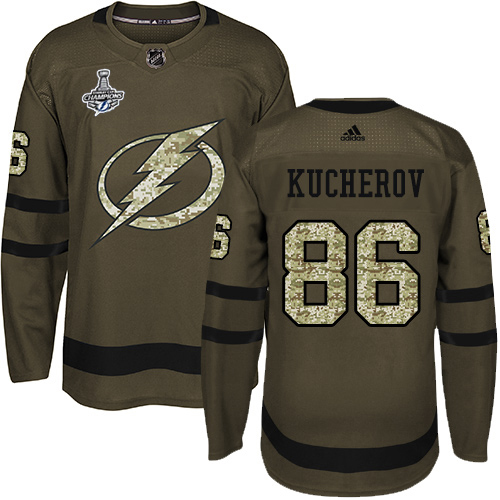 Men Adidas Tampa Bay Lightning #86 Nikita Kucherov Green Salute to Service 2020 Stanley Cup Champions Stitched NHL Jersey